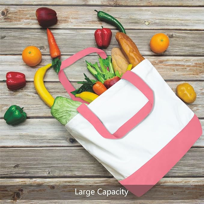 TOPDesign 3-Pack Super Strong Large 12oz Cotton Canvas Tote Bags, Reusable Grocery Shopping Cloth Bags, Fashionable Two-Tone Totes for Crafts, DIY Your Creative Designs
