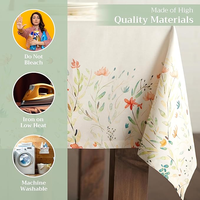 Maison d' Hermine Table Cloth Rectangle Table 100% Cotton 60 x 108 Inches Tablecloth Reusable Decorative Everyday Use for Dining Room, Farmhouse, Home, Party, Festive & Wedding Spring Summer - Colmar