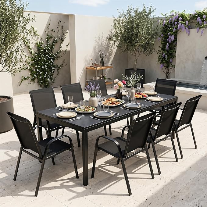 Tangkula Outdoor Stackable Patio Dining Chairs Set of 4, Breathable Fabric - Image 9