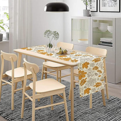 Autumn Maple Leaf Table Runner, Vintage Fall Orange Brown Nature Botanical Leaves Print Table Cover for Home Kitchen Dining Table Decor Indoor Outdoor Party, 13x120inch