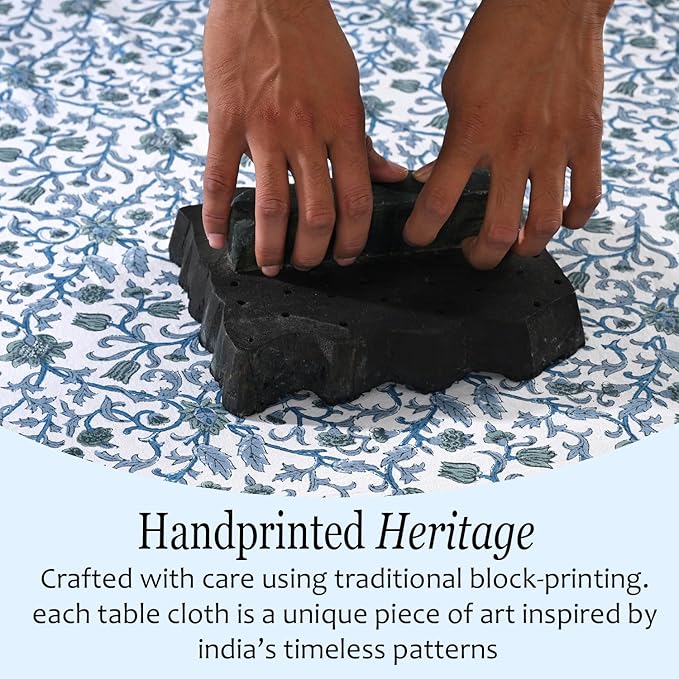 CPC Ocean Vine Tablecloth 100% Cotton 70x118 Inch Indian Block Print Rectangle Table Cover, Table Cloth for Gifting in Weddings, Halloween, Fall, Christmas, Thanksgiving