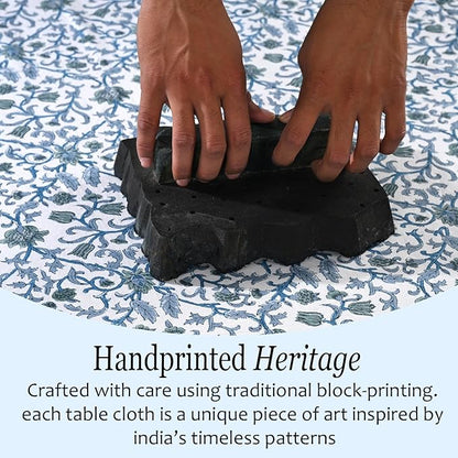CPC Ocean Vine Tablecloth 100% Cotton 72x160 Inch Indian Block Print Rectangle Table Cover, Table Cloth for Gifting in Weddings, Halloween, Fall, Christmas, Thanksgiving