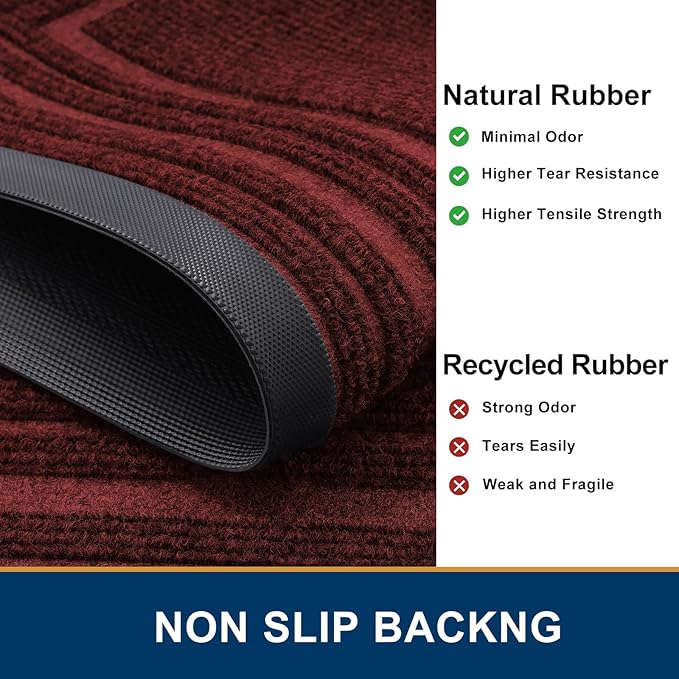 Buganda Front Door Mat Indoor Outdoor Entrance, Non-Slip Natural Rubber Doormats, Easy Clean, Low Profile, Dirt Trapper Entryway Floor Mats for Outside, Garages and Patios, 36x24, Wine Red