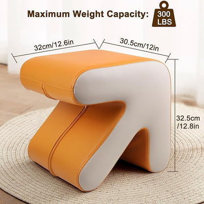 H&B Luxuries Ottoman, Foot Stool with Creative Shape, Napa Leather Ottomans, Removable Outer Foot Rest, No Assembly Required, Ottoman for Living Room, Bedroom, Entrance, Yellow White