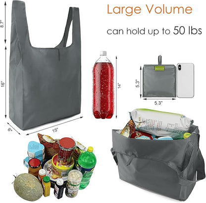 BeeGreen Grey Reusable Shopping Bags Wholesale Gray Reusable Grocery Bags Bulk Foldable-Machine Washable with Zipper Storage Pouch 20 Pieces