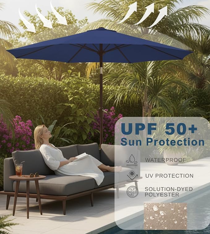 9FT Auto-Tilt Patio Umbrella|Outdoor Market Table Umbrella - Image 5