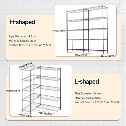 M MZG 5 Tiers Storage Shelves Load 1500LBS, Metal Shelving Wire Metal Shelving - Image 3
