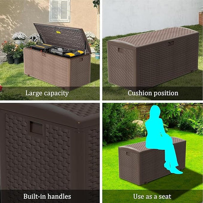 180 Pro Gallon Deck Box,Outdoor Storage Box Lockable,Waterproof for Patio Furniture, Garden Tools, Pool Accessories, Package Delivery Boxes For Outside, Brown