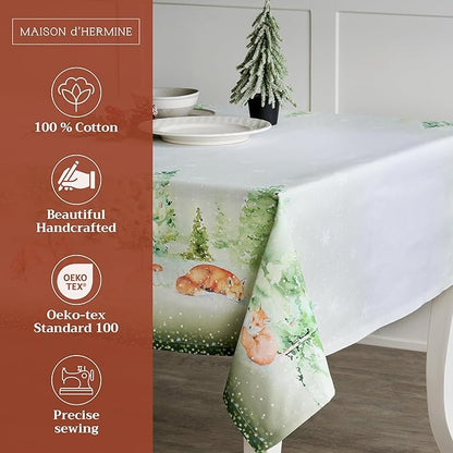Maison d' Hermine Table Cloth Square Table 100% Cotton 60 x 60 Inches Fall Tablecloth Reusable Everyday Use for Thanksgiving Christmas Decorations Dining Farmhouse Party (Winter Mornings)