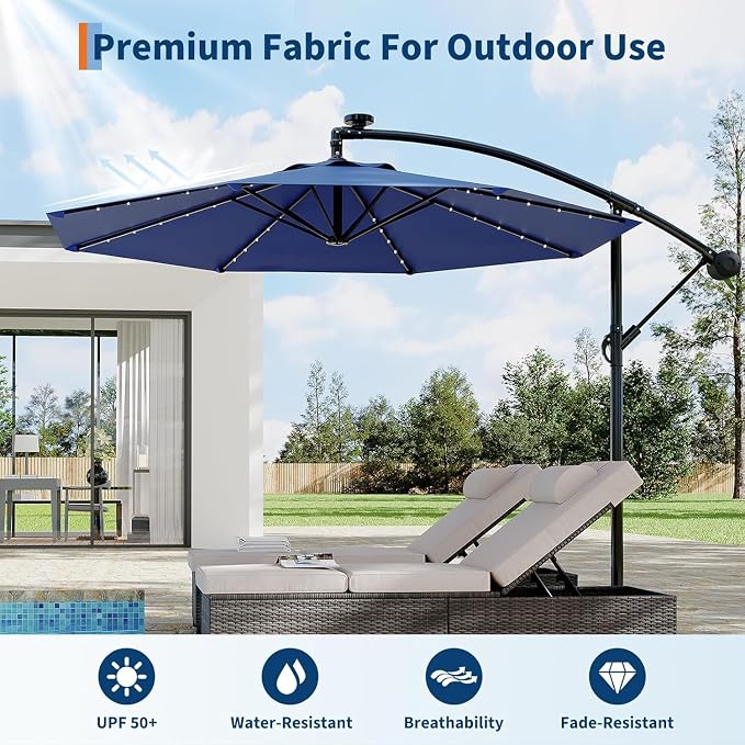 Garvee 10FT Solar Lights Offset Patio Umbrella - Image 5