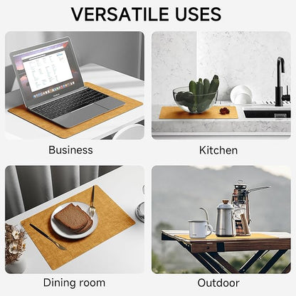 Faux Leather Vinyl Placemats Set of 6 Wipeable Heat Resistant Place Mats 100% Washable - Waterproof - Anti Slip Reversible Table Mats for Kitchen/Dining/Party/Outdoor, 12" x 16.5", Yellow
