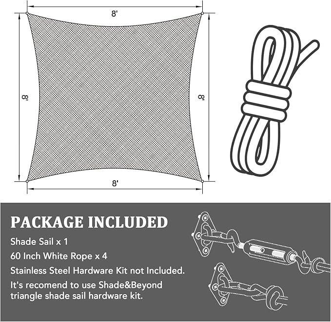 Shade&Beyond Rectangle Sun Shade Sail 08'X10' Permeable Canopy Beige - Image 7