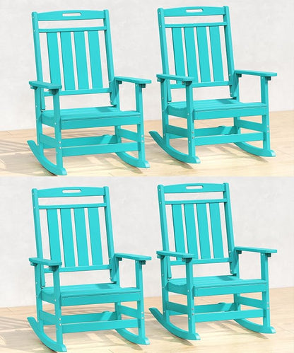 Oversized HDPE Outdoor Rocking Chair Set of 4, All-Weather, Aruba | Heavy Duty by Plawdlik