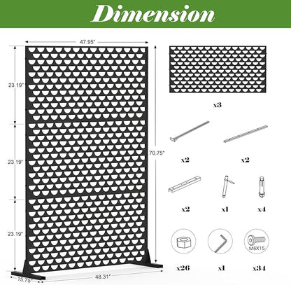 Domi Metal Privacy Screens and Panels with Free Standing, Freestanding Outdoor Indoor Privacy Screen, Decorative Privacy Screen for Balcony Patio Garden, Semi-Circular Shape