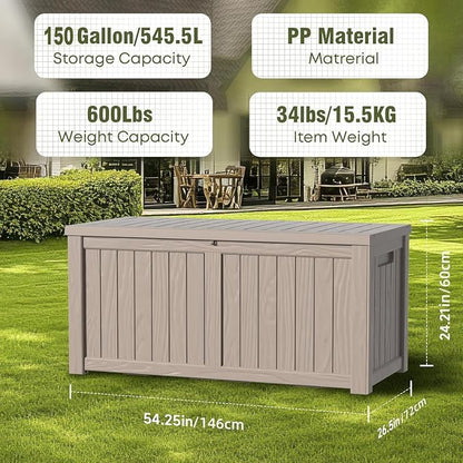 150 Gallon Lockable Resin Deck Box, Waterproof Outdoor Storage Container - Image 4