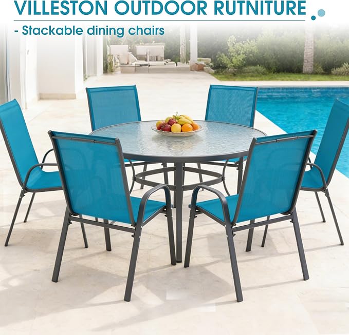 24.4" Wide Outdoor Stackable Chairs Set of 6 | Stacking Patio Chairs - Image 9