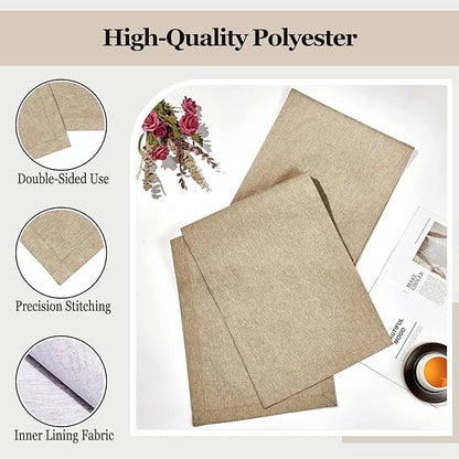Mebakuk Linen Farmhouse Table Runner Large Burlap Style Soft and Waterproof Decorative Fabric Runner for Outdoor Wedding and Dinner (14 x 60 Inch, Mocha)
