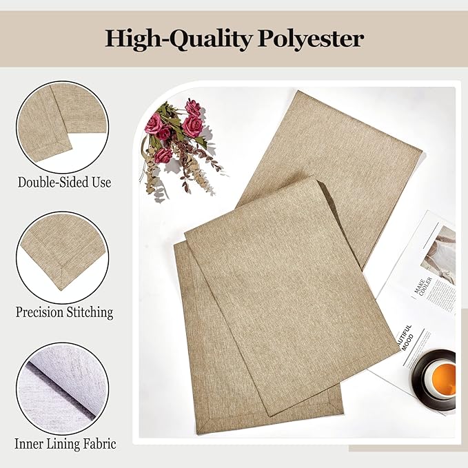 Mebakuk Linen Farmhouse Table Runner Large Burlap Style Soft and Waterproof Decorative Fabric Runner for Outdoor Wedding and Dinner (14 x 36 Inch, Mocha)