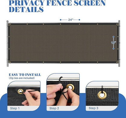 ECOOPTS 4'x285' Privacy Fence Screen Windscreen with Copper Grommets, Fit for Commercial Fence and Residential Garden Outdoor 90% UV Blockage, Cable Zip Ties Included (Brown)