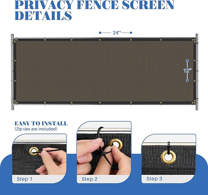 ECOOPTS 4'x172' Privacy Fence Screen Windscreen with Copper Grommets, Fit for Commercial Fence and Residential Garden Outdoor 90% UV Blockage, Cable Zip Ties Included (Brown)