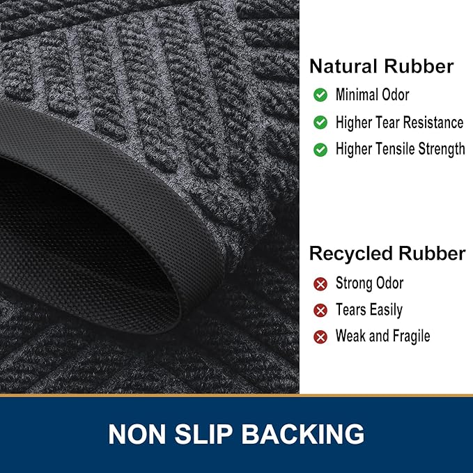 Smiry Front Door Mat Outside Entrance, Heavy Duty Outdoor Indoor Mat, Natural Rubber Doormat, Non Slip, Trap Dirt and Moisture, Easy Clean, Low Profile Patio Porch Entryway Mat, 47x23, Dark Grey