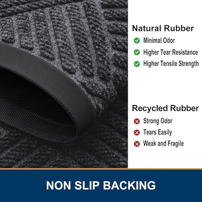 Smiry Front Door Mat Outside Entrance, Heavy Duty Outdoor Indoor Mat, Natural Rubber Doormat, Non Slip, Trap Dirt and Moisture, Easy Clean, Low Profile Patio Porch Entryway Mat, 47x23, Dark Grey