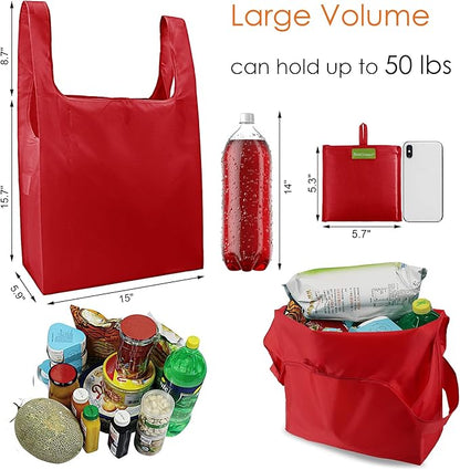 BeeGreen Christmas Red Reusable Grocery Bags Wholesale Red Reusable Kitchen Bags Bulk Foldable-Machine Washable with Zipper Storage Pouch 50 Packs