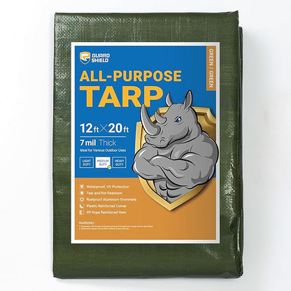 GUARD SHIELD Green Tarp Waterproof 12x20 Feet Medium Duty All Purpose Poly Tarps Cover 7mil
