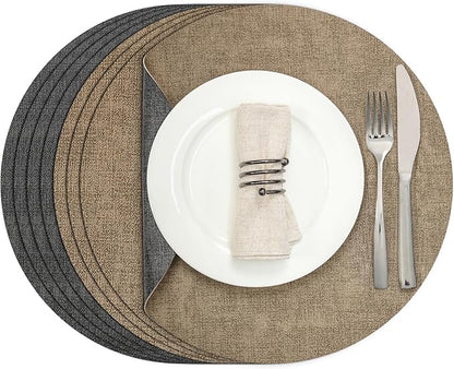 Myir JUN Round Placemats Dual Sided, Faux Leather Place Mats Set of 8 Indoor Placemats for Dining Table Outdoor Non-Slip Washable Table Mats (Set of 8, Gray Beige)