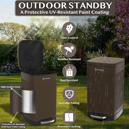 PAWZIDEA Dog Poop Trash Can Outside Odor Control, 5.3 Gallon Large Dog Waste Trash Can with Lid, Waterproof Poop Disposal Bin Outdoor Garbage Can, Activated Carbon Pet Waste Station Container Backyard