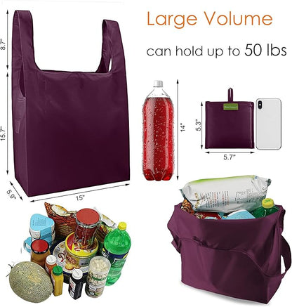 BeeGreen Burgundy Reusable Shopping Bags Wholesale Wine Red Reusable Grocery Bags Bulk Foldable-Machine Washable with Zipper Storage Pouch 20 Pieces
