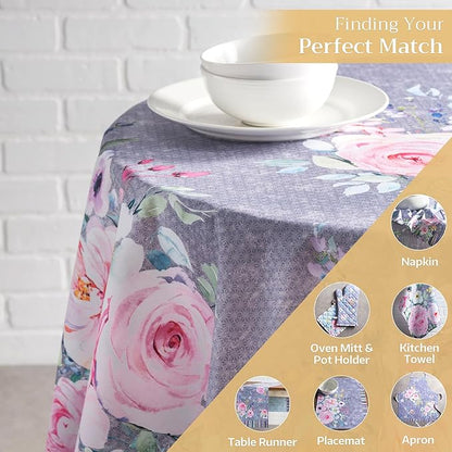 Maison d' Hermine Table Cloth Round Table 100% Cotton 63 Inches Tablecloth Reusable Decorative for Dining Room, Farmhouse, Home, Party, Festive & Wedding Spring Summer - Sweet Rose Lavender - Lush