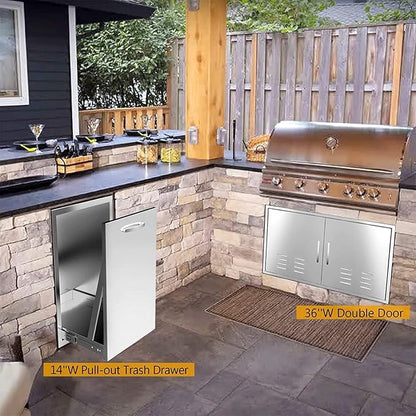 Outdoor Kitchen Drawers, Box Frame Style Flush Mount BBQ Drawer w/Stainless Steel Handle, BBQ Island Drawers For Patio Grill Station,Trash Drawer