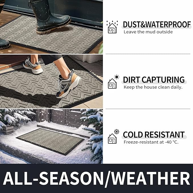 Yimobra Large Door Mat Outside Entrance 47x32, Waterproof Heavy Duty Outdoor Mats for Front Door, Non Slip Rubber Entry Mat for Garage Patio Indoor, Easy Clean, Beige