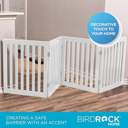 INTERNET'S BEST Dog Gate Indoor Freestanding Pet Barrier, Folding Wood Dog Fence, Extra Wide Doorway Puppy Gate, Indoor Animal Privacy Panel, Wooden Cat Fence - 4 Panel - 24", White