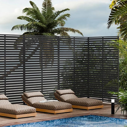 Privacy Fence Screen with Stand 6 Panel 72" H×47" W HDPE Decorative Panels with Steel Poles and Stand, Air Conditioner Fence Panels, Privacy Screen for Outdoor Backyard, Balcony, Pool