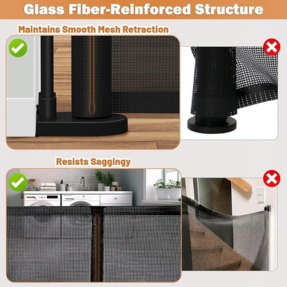 120" Extra Wide Retractable Baby Gates Mesh Gate, Long Retractable Dog Gate for Large Opening, 42" Extra Tall Child Safety Gate Pet Gate with Support Rods for Stairs Hallways Doorways Indoor Outdoor