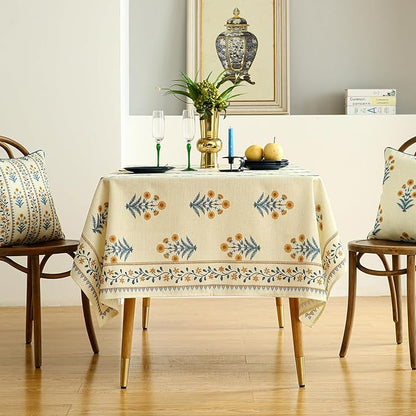 ISAENNE Designer French Pale Yellow Long Tablecloth Rectangle,Linen Floral Table Cloth,Wrinkle Resistant Decor Tablecloths for Dining Thanksgiving Banquet Kitchen Party,63"*94"-Estevan A