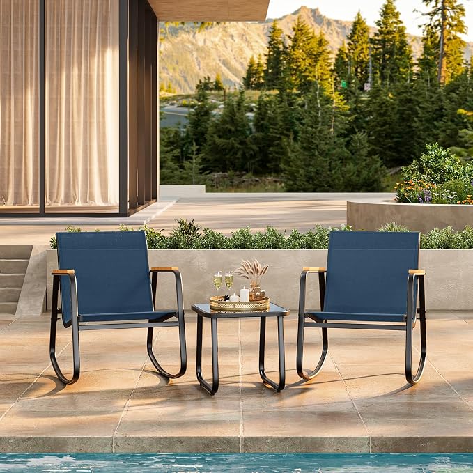 3-Piece Outdoor Rocking Bistro Set, Patio Furniture Set, 2 Rocking Chairs - Image 8