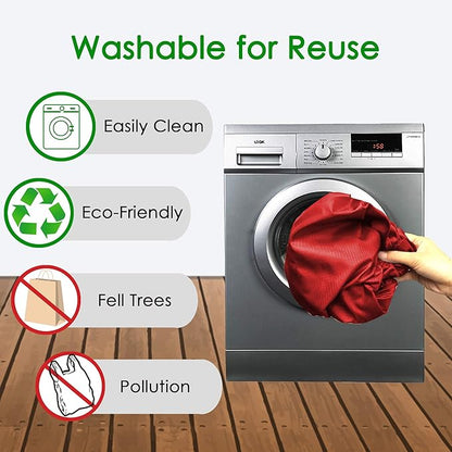 BeeGreen Christmas Red Reusable Grocery Bags Wholesale Red Reusable Kitchen Bags Bulk Foldable-Machine Washable with Zipper Storage Pouch 50 Packs
