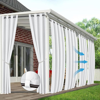 HolidayIdeas Outdoor Curtains for Patio Waterproof 6 Panels 54x84 Inch-Windproof Weatherproof Privacy White Curtains-Grommet Top and Tab Bottom Drape for Gazebo, Porch, Pergola, Cabana, Backyard