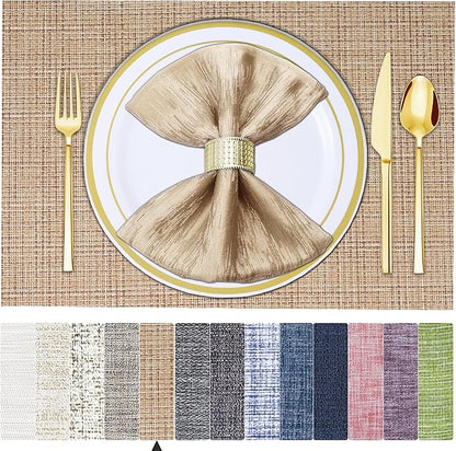 BETEAM Placemats Set of 8, Woven Vinyl Placemat for Dining Table Washable Wipeable Kitchen Place Mats Durable Indoor Outdoor Table Mats