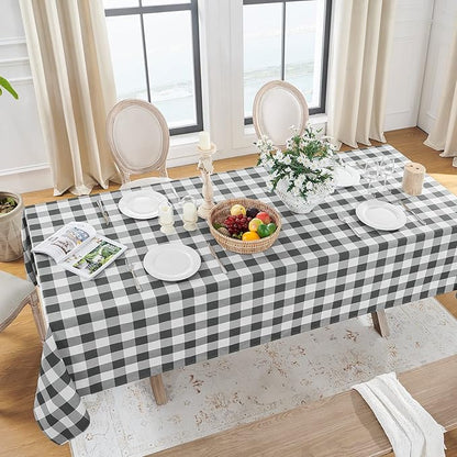 Softalker Gingham Checkered Tablecloth Rectangle - Outdoor Waterproof Buffalo Plaid Table Cloth, Stain Resistant Washable Table Cover for Picnic, Camping, Dining - Grey and White, 54 x 108 Inch