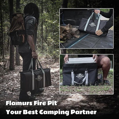 20-Inch Smokeless Fire Pits for Outdoor - Portable & Easy to Assemble - Stainless Steel FirePit with Grill, Removable Ash Pan & Carry Bag. Ideal for Camping Backyard, Patio Garden Picnic BBQ