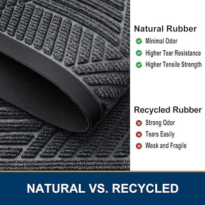 Smiry Front Door Mat Outside Entrance, Heavy Duty Sturdy Natural Rubber Doormat, Trap Dirt and Moisture, Easy Clean Low Profile Mats for Indoor Outdoor Entry, Irregular Triangle (71x24, Grey)