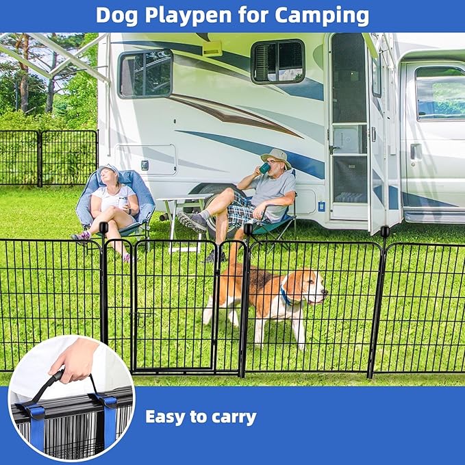 ADAVIN Tall Garden Fence, 48 in(H) 10 Panels Heavy Duty Iron Metal Animal Barrier Fence, Indoor or Outdoor Dog Playpen, Temporary Fence, No Dig Garden Border Fencing for Yard, Total 22.1 FT(L),Black