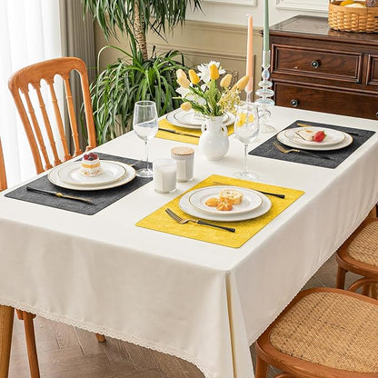 Romanstile Reversible Vinyl Placemats Set of 4, Faux Leather 100% Waterproof Oil-Proof Wipeable Place Mats, Heat Resistant Dual Sided Table Mats for Kitchen/Dining/Party (Grey Yellow, 12 x 17 Inch)