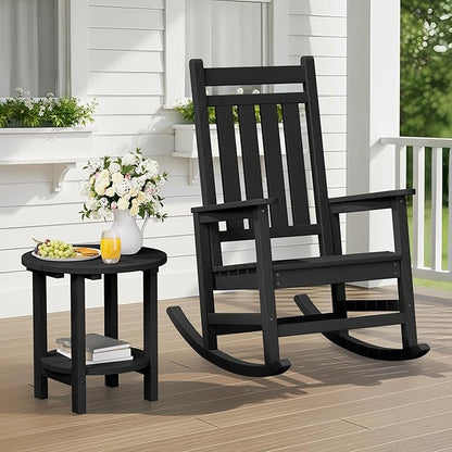 SERWALL Round Outdoor Side Table, HDPE Small Adirondack End Table,2-Tier Patio Side Table for Backyard Pool Porch Garden Lawn, Black