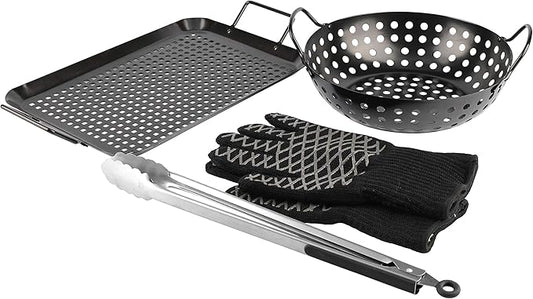 Grill Topper BBQ Grilling Matte Black Pan/Tray 5-Pcs Value Pack