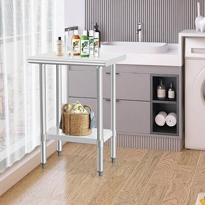 HARDURA Stainless Steel Work Table Commercial 18×24 Inches Kitchen Prep Table and Heavy Duty Commercial Workbench NSF 430 with Undershelf and Galvanized Legs
